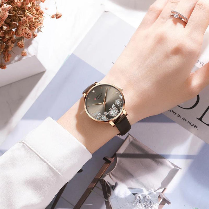 UPDATE PRODUCT TYPE - Charismatic Flower Dial With Vegan Leather Strap Quartz Watch