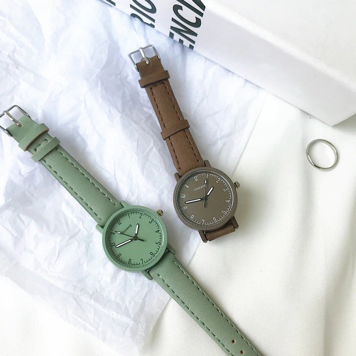 Multi-color Easy to Read Dial with Soft Vegan Leather Strap Quartz Watches