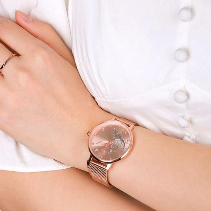 Colorful Sequins Embellish Flying Butterfly Dial Quartz Watches