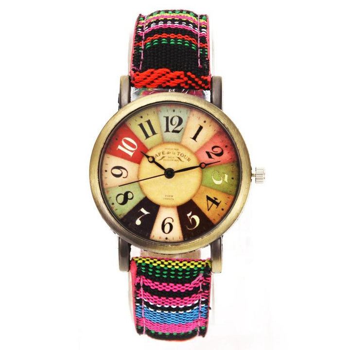 Watch - Colorful Retro Pattern Denim Canvas Band Quartz Watch