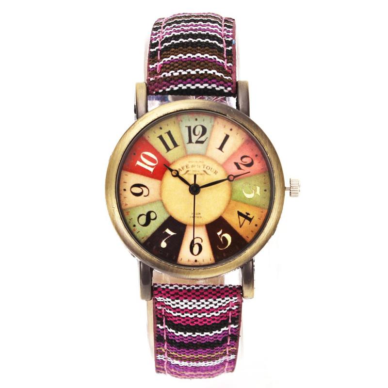 Watch - Colorful Retro Pattern Denim Canvas Band Quartz Watch