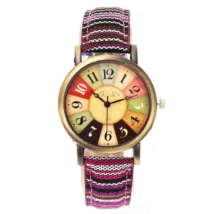 Watch - Colorful Retro Pattern Denim Canvas Band Quartz Watch