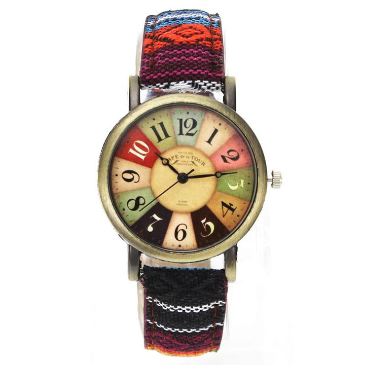 Watch - Colorful Retro Pattern Denim Canvas Band Quartz Watch