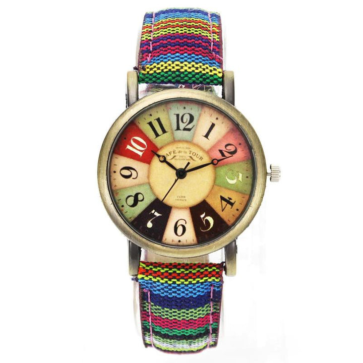 Watch - Colorful Retro Pattern Denim Canvas Band Quartz Watch