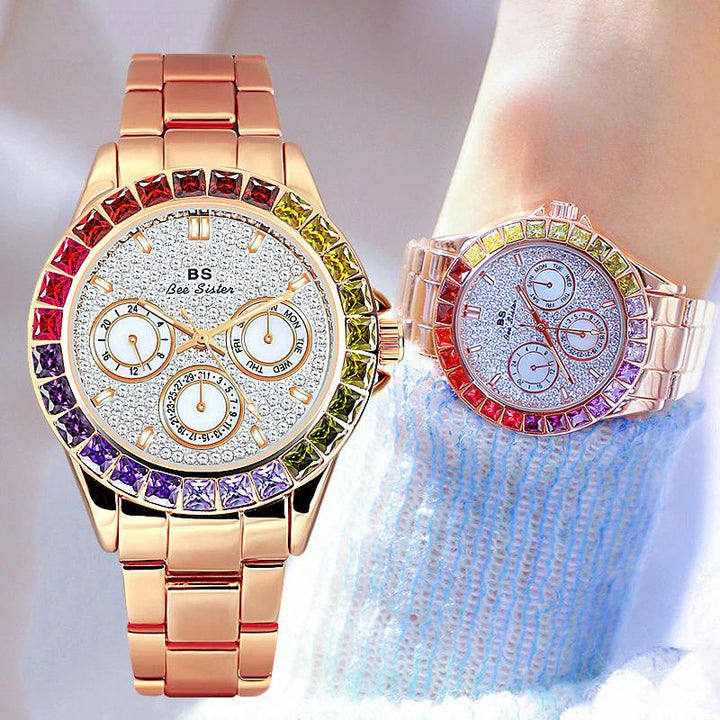 Watch - Colorful Rhinestone Adorned Quartz Watch