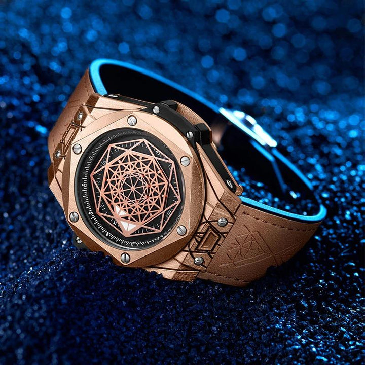 Watch - Decorative Geometric Figure Dial Leather Strap Quartz Watch