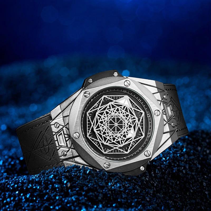 Watch - Decorative Geometric Figure Dial Leather Strap Quartz Watch