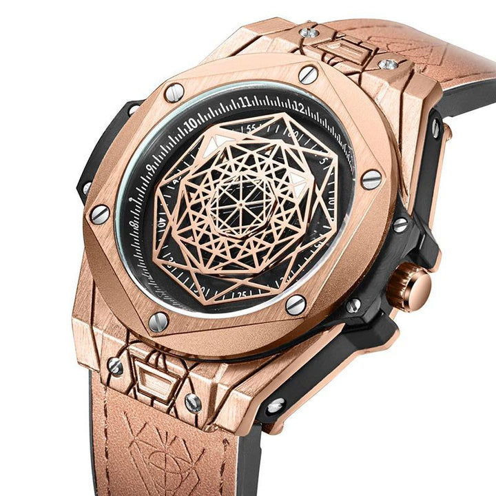Watch - Decorative Geometric Figure Dial Leather Strap Quartz Watch