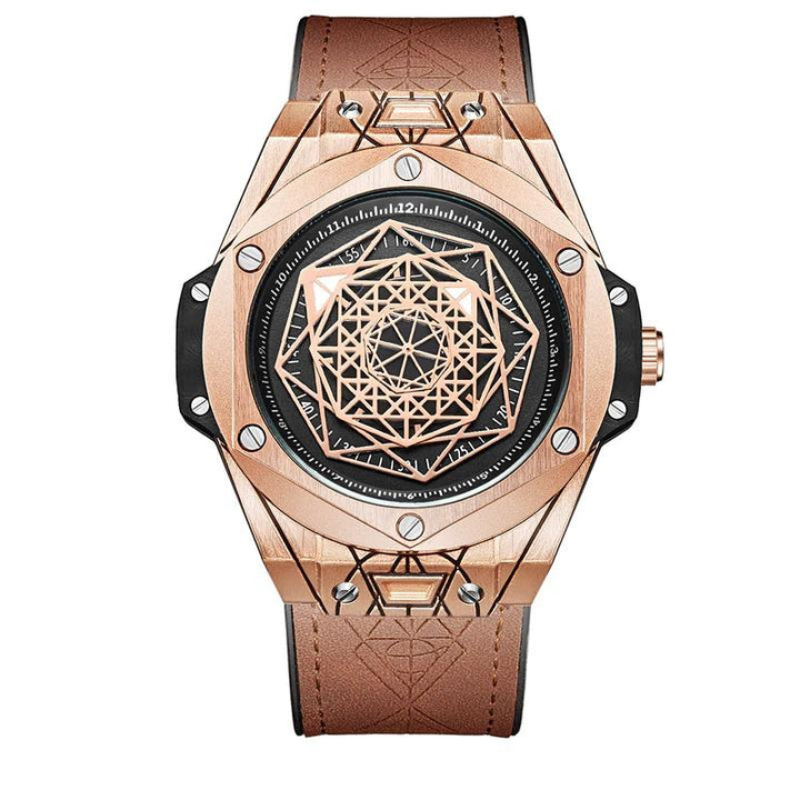 Watch - Decorative Geometric Figure Dial Leather Strap Quartz Watch
