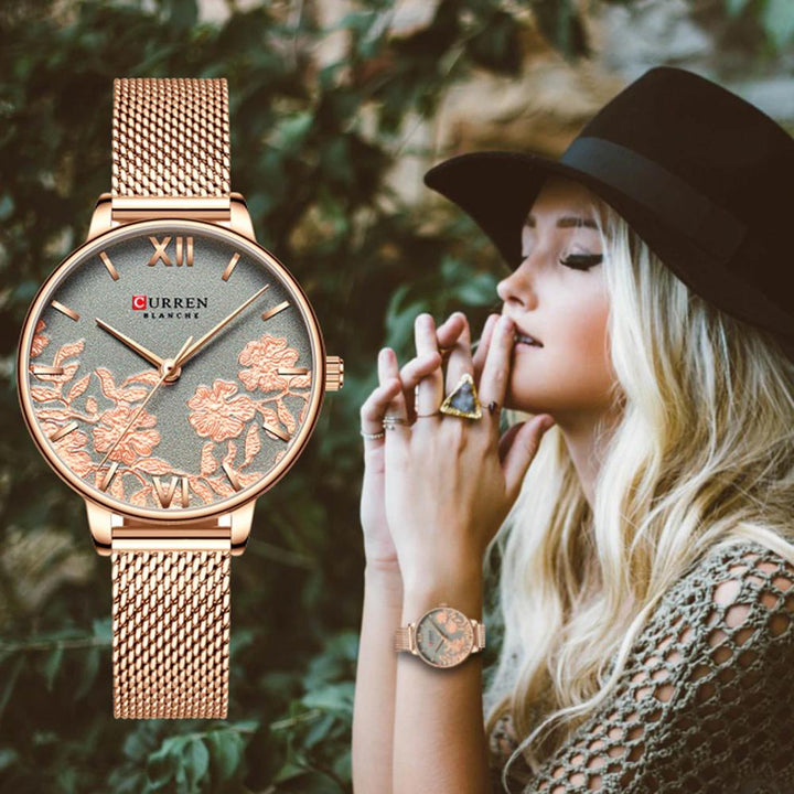 Floral Rose Wrist Watch For Women