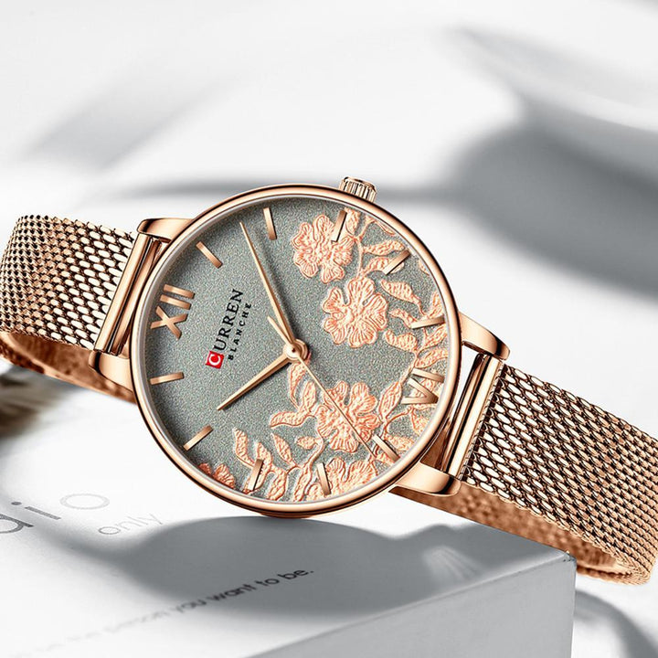 Floral Rose Wrist Watch For Women