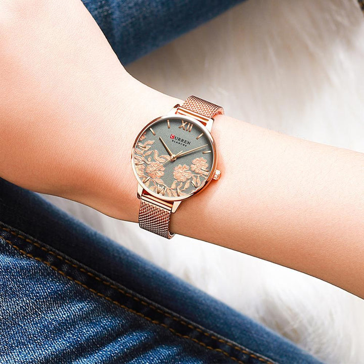 Floral Rose Wrist Watch For Women