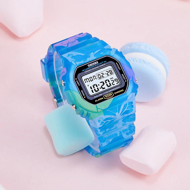 Watch - Luminous And Colorful Printed Butterfly Strap Digital Watch