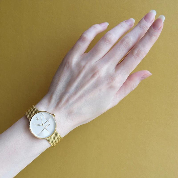 Watch - Numberless Geometric Dial In Mesh Strap Quartz Watch