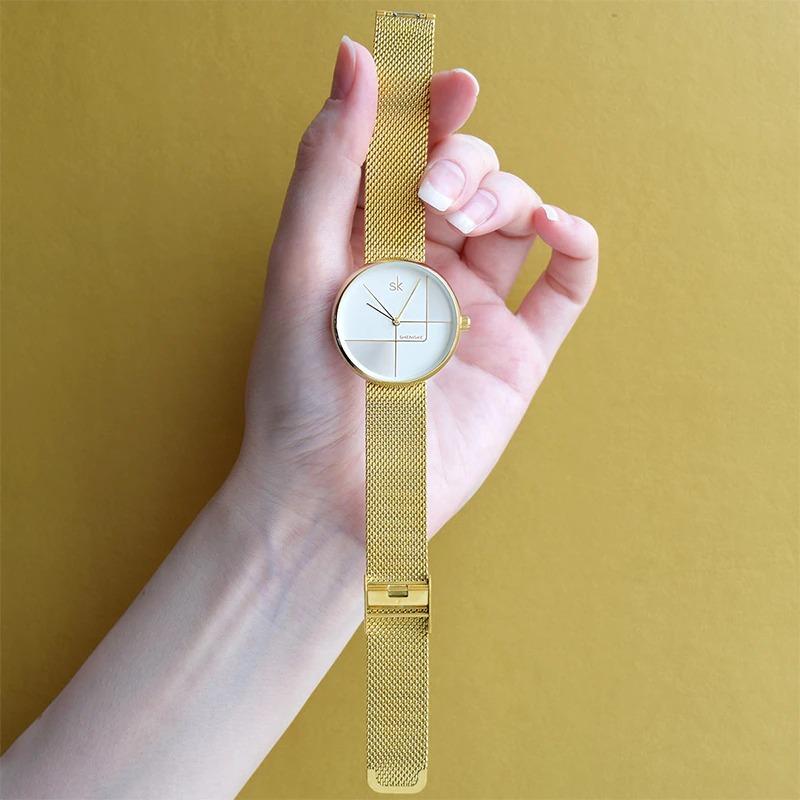 Watch - Numberless Geometric Dial In Mesh Strap Quartz Watch