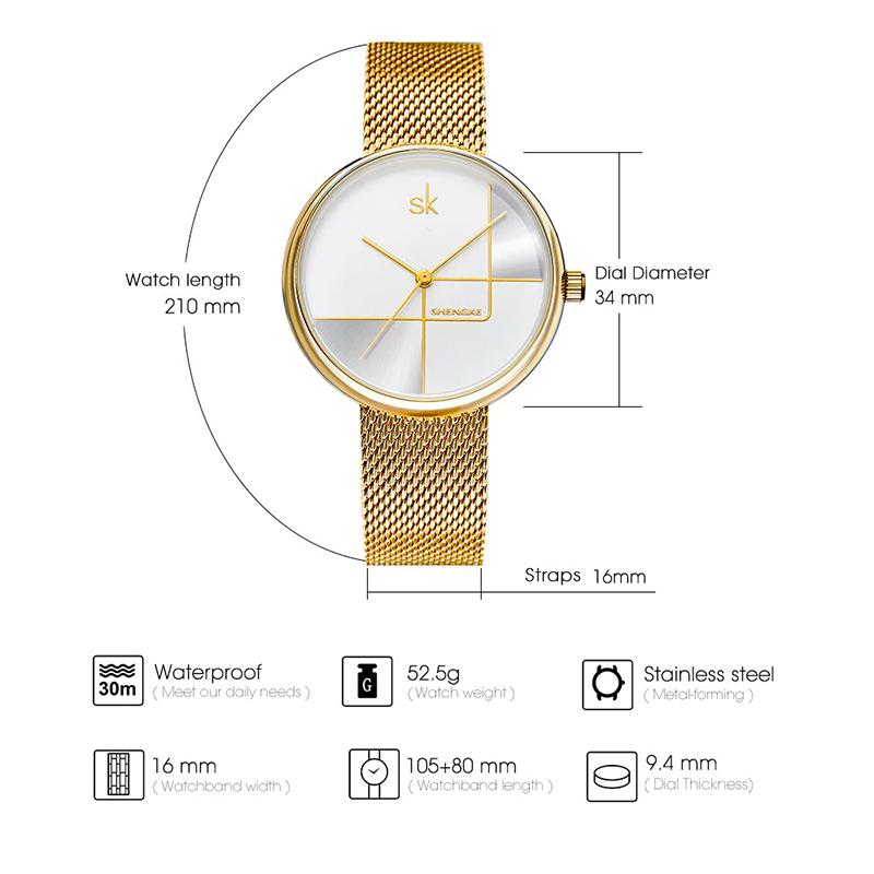 Watch - Numberless Geometric Dial In Mesh Strap Quartz Watch
