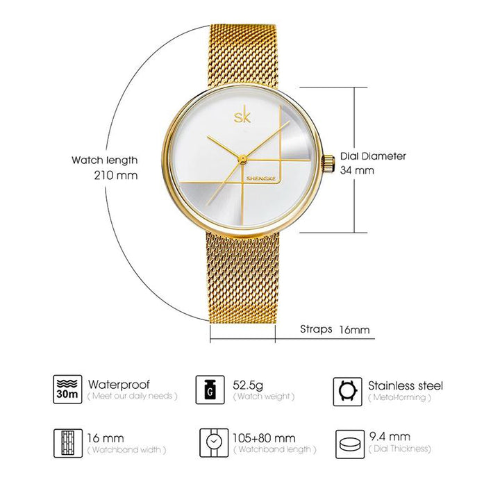 Watch - Numberless Geometric Dial In Mesh Strap Quartz Watch