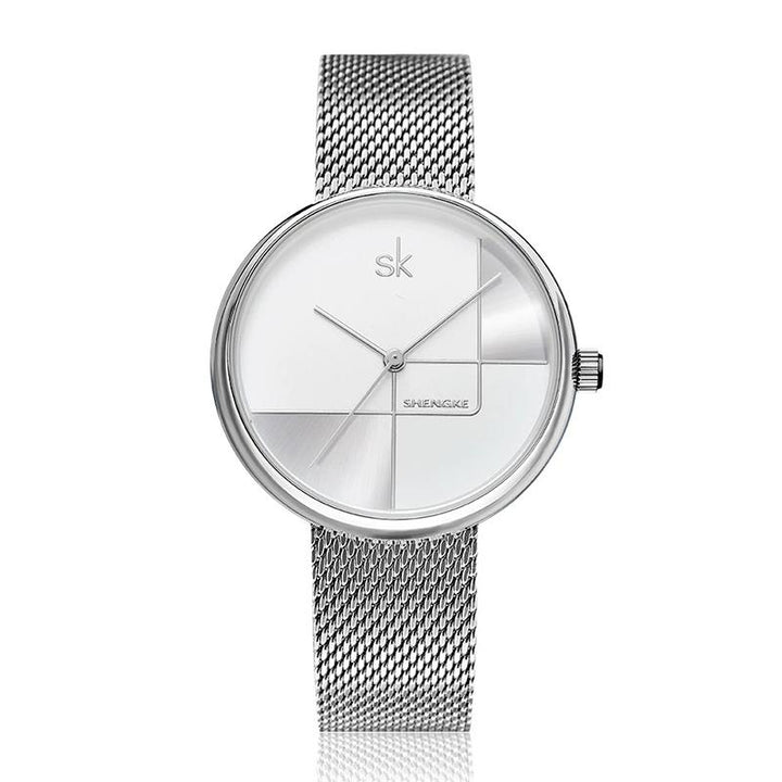Watch - Numberless Geometric Dial In Mesh Strap Quartz Watch