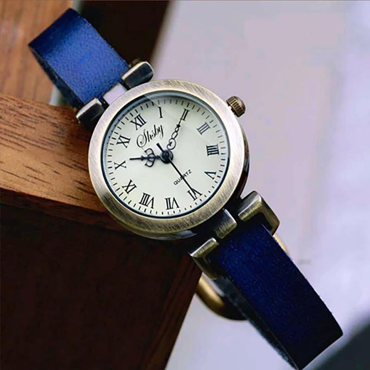 Vintage Vegan Leather Quartz Watch in Roman Numeral