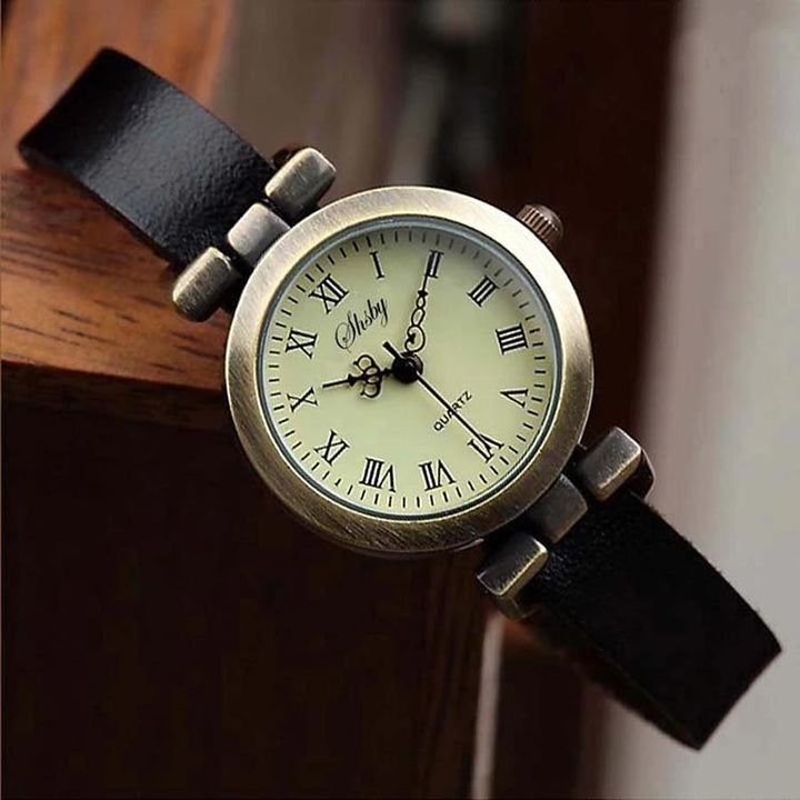 Vintage Vegan Leather Quartz Watch in Roman Numeral