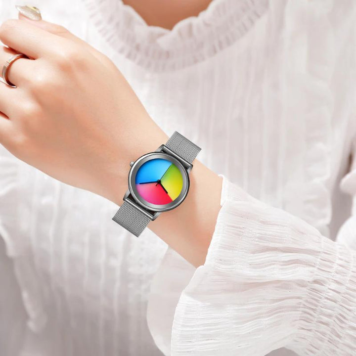 Watches - Creative Colorful Dial Fashion With Stainless Steel Mesh Band Quartz Watches