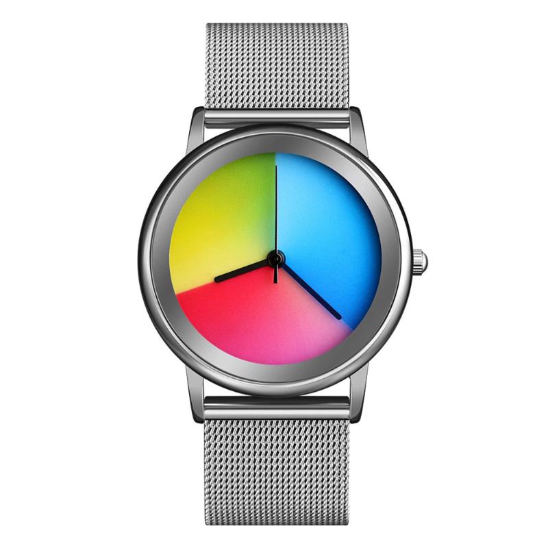 Watches - Creative Colorful Dial Fashion With Stainless Steel Mesh Band Quartz Watches