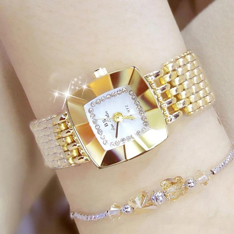 Watches - Lavish Rhinestone Adorned Square And Round Case Quartz Watch