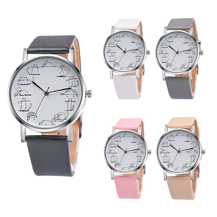 Watches - Retro Leather Cat Design Watch