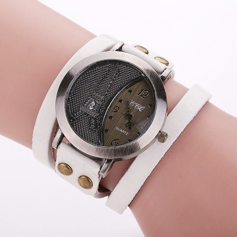 Vintage Wrap Around Vegan Leather Bracelet Quartz Watches