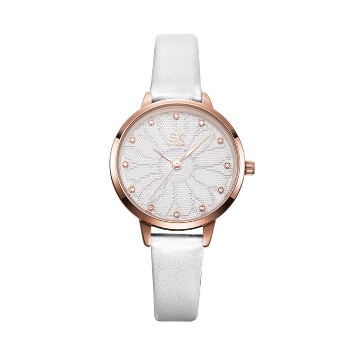 Chic Rhinestone Flower Dial with Vegan Leather Strap Quartz Watches