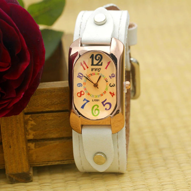 Colorful Easy To Read Dial with Vegan Leather Strap Quartz Watches