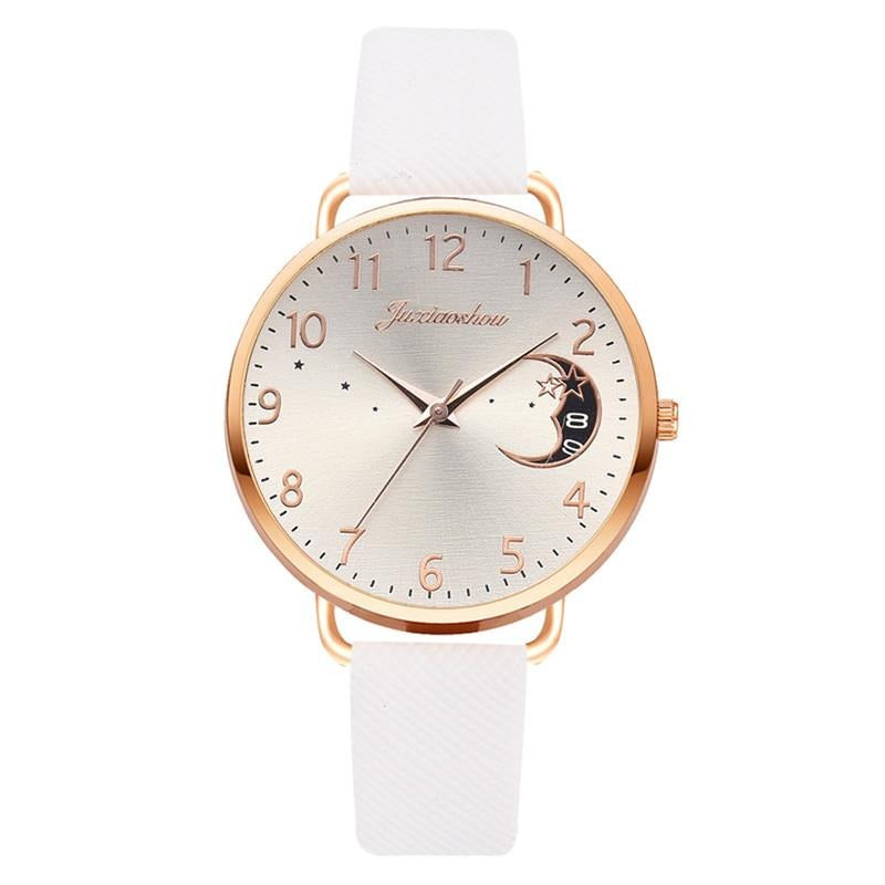 Enchanting Crescent Moon and Star Dial with Vegan Leather Strap Quartz Watches
