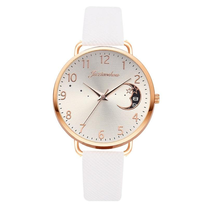 Enchanting Crescent Moon and Star Dial with Vegan Leather Strap Quartz Watches