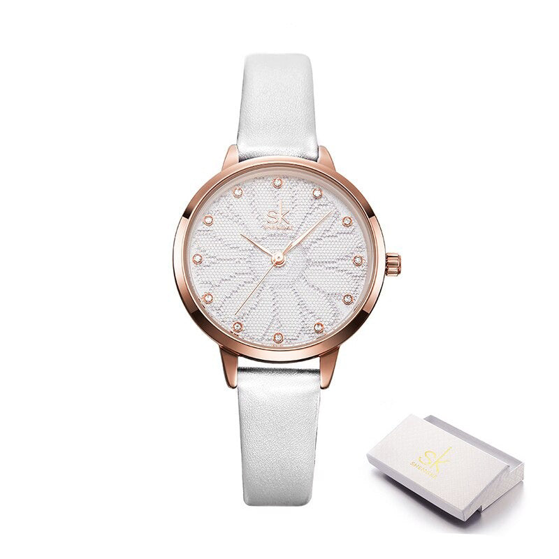 Chic Rhinestone Flower Dial with Vegan Leather Strap Quartz Watches