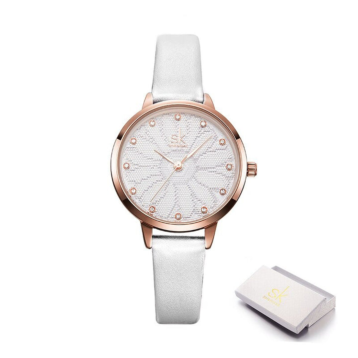 Chic Rhinestone Flower Dial with Vegan Leather Strap Quartz Watches