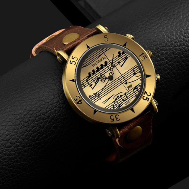 Classic Musical Note Dial with Unique Vegan Leather Strap Quartz Watches