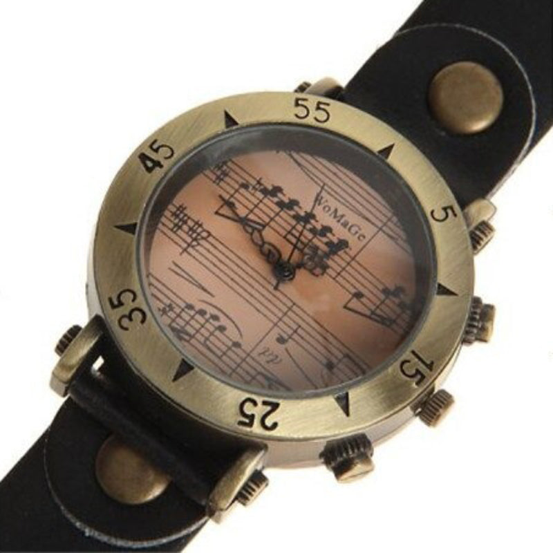 Classic Musical Note Dial with Unique Vegan Leather Strap Quartz Watches