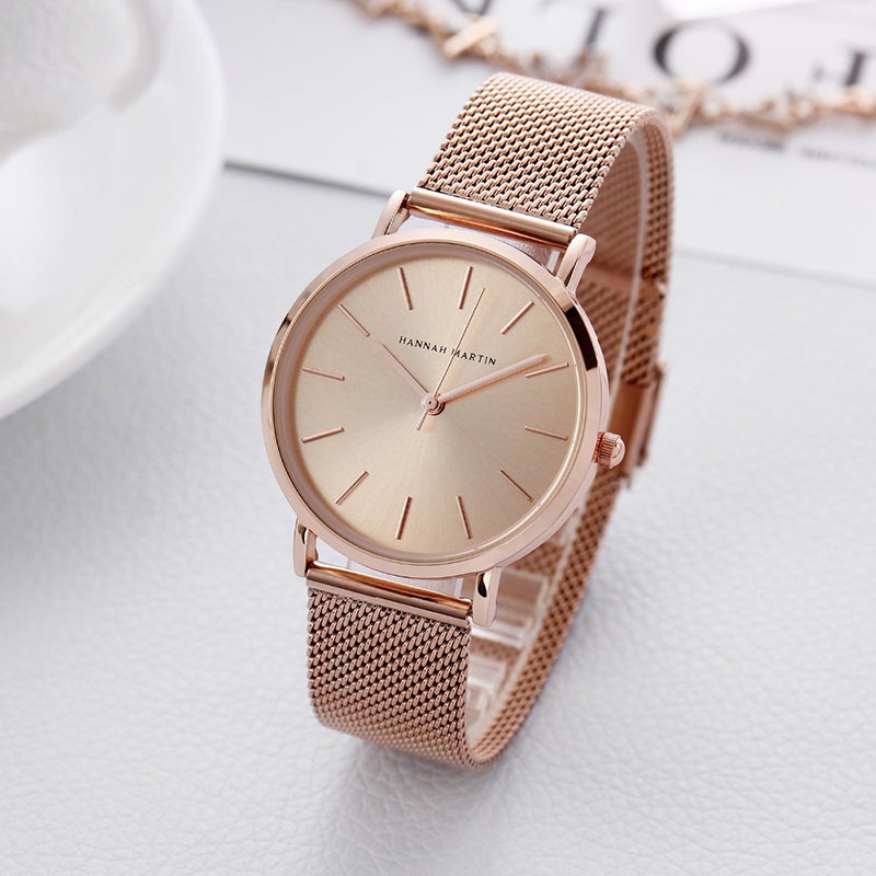 Minimalist Numberless Dial Stainless Steel Mesh Band Quartz Watches