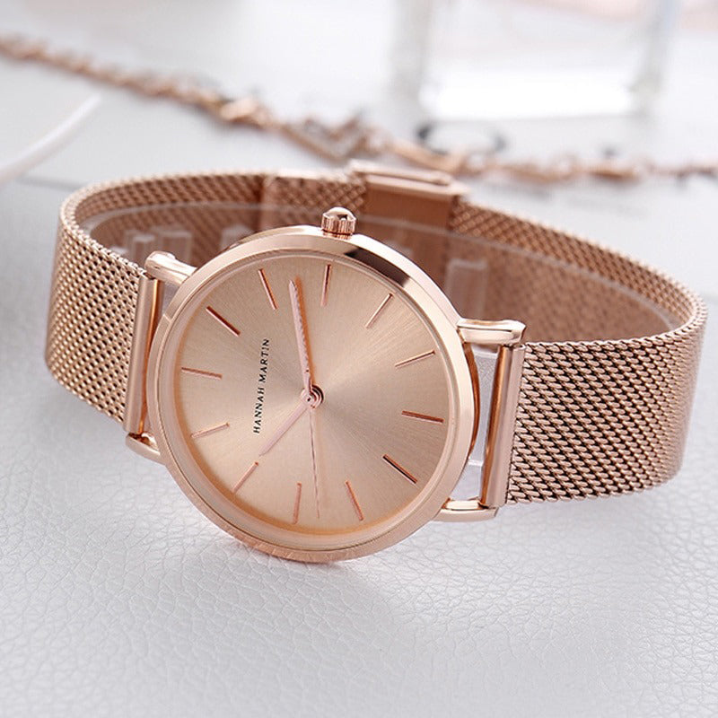 Minimalist Numberless Dial Stainless Steel Mesh Band Quartz Watches