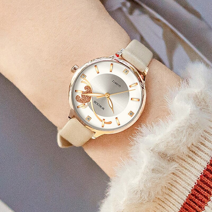 Simply Elegant Fashion Butterfly with Vegan Leather Strap Quartz Watches