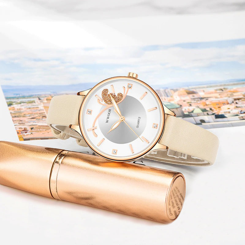 Simply Elegant Fashion Butterfly with Vegan Leather Strap Quartz Watches