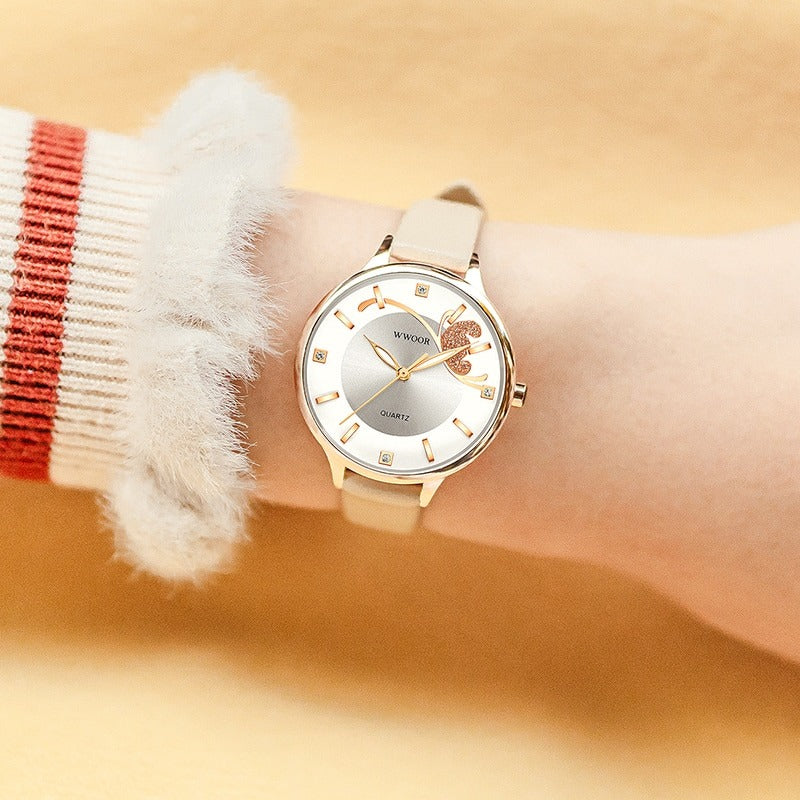 Simply Elegant Fashion Butterfly with Vegan Leather Strap Quartz Watches