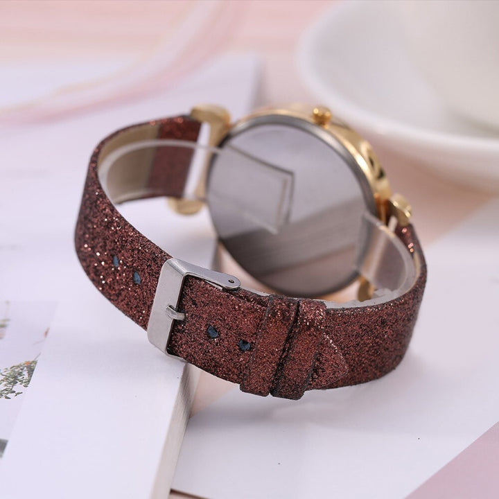Shimmering Rhinestones with Frosted Vegan Leather Strap Quartz Watches