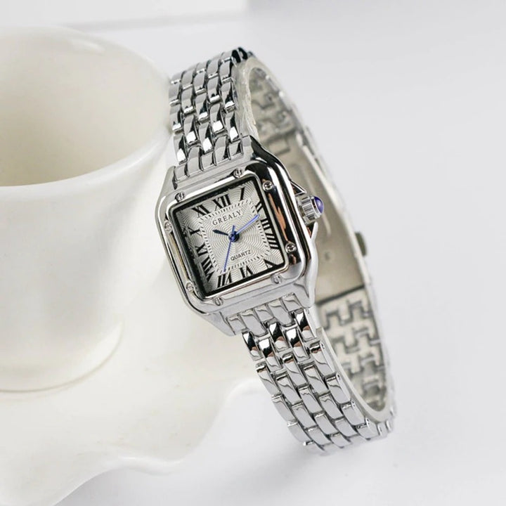 Rhinestone Accented Square Case Roman Numeral Dial Quartz Watches