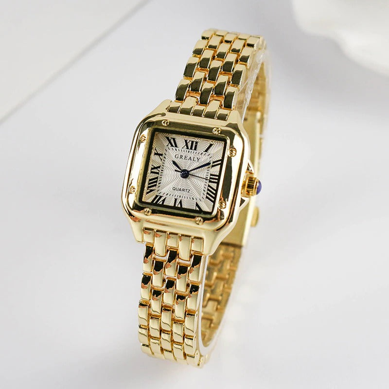 Rhinestone Accented Square Case Roman Numeral Dial Quartz Watches
