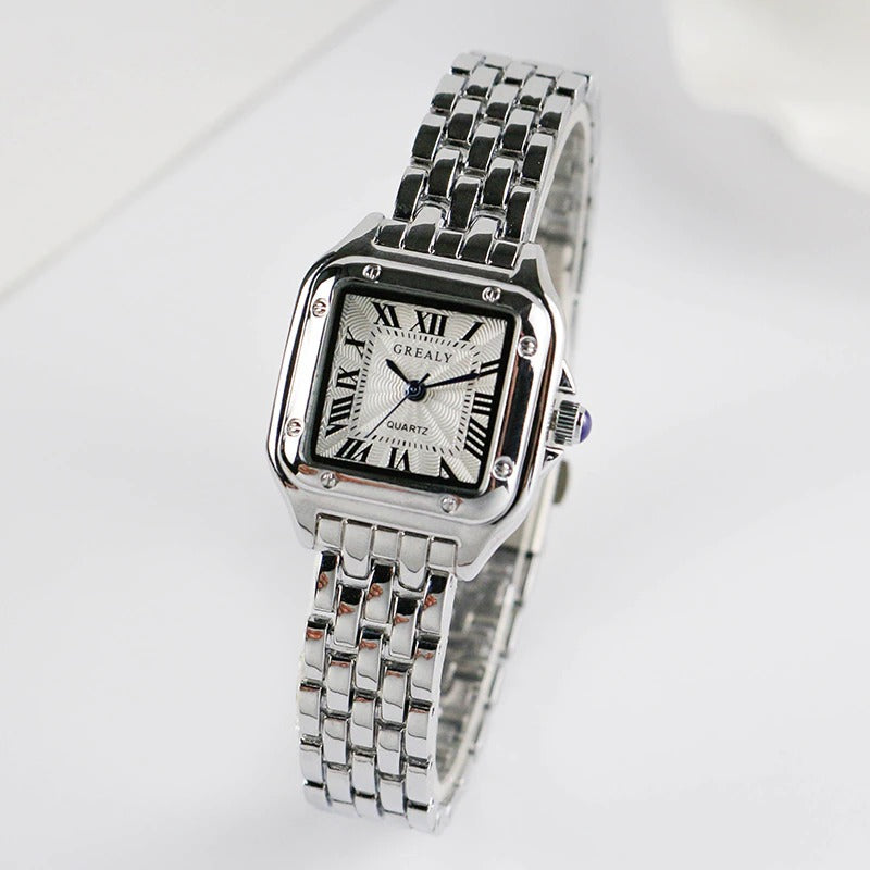 Rhinestone Accented Square Case Roman Numeral Dial Quartz Watches