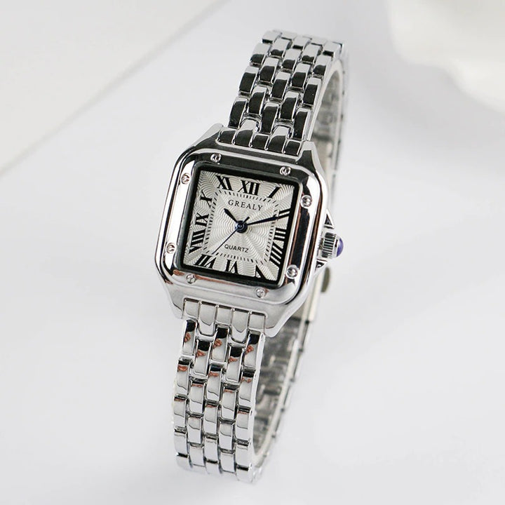 Rhinestone Accented Square Case Roman Numeral Dial Quartz Watches