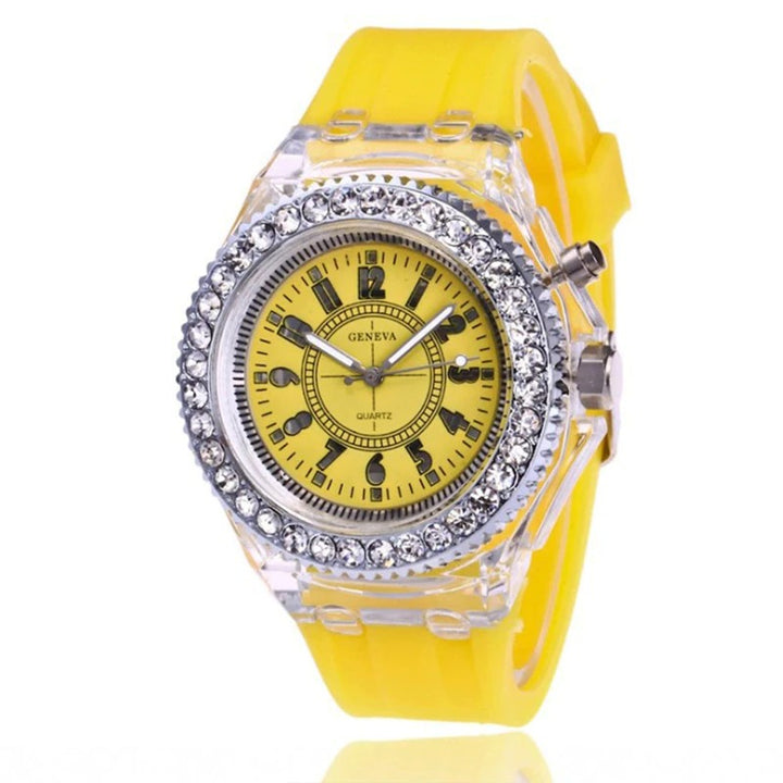 Luminous Rhinestone Adorned with LED Light Silicone Strap Quartz Watches