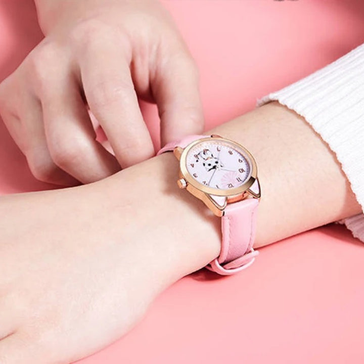Cute Cat Dial Design Kid's Quartz Watch with Easy-to-Read Time Display