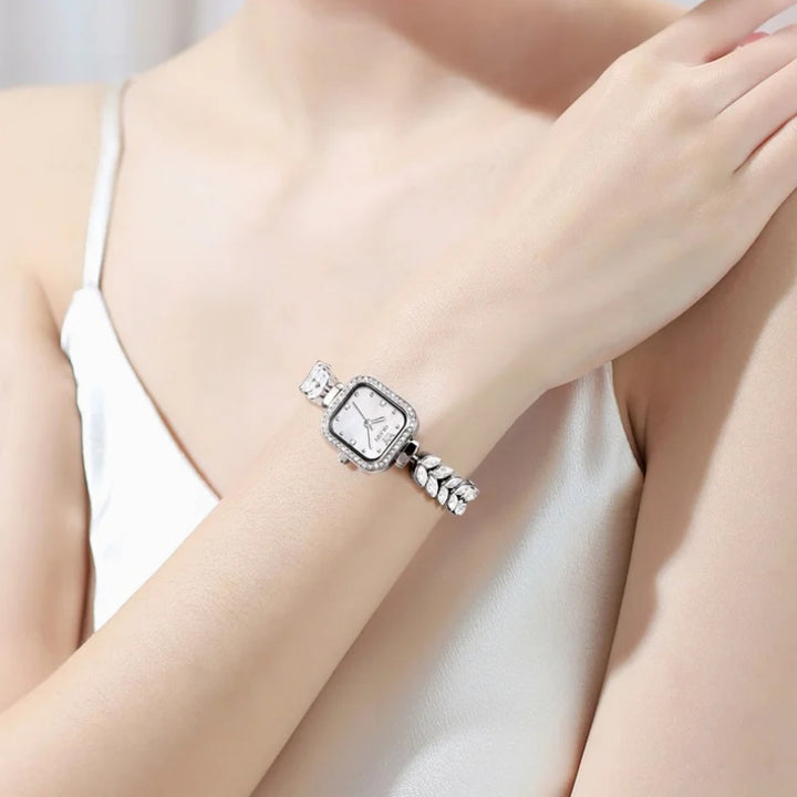 Women's Luxe Glamour Rhinestone Embellished Square Dial Quartz Watch